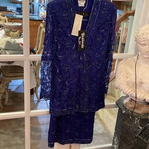 Vintage NWT Brilliante by J.A | Royal Blue formal shirt and skirt size Small
